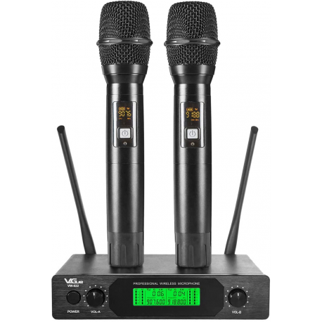 VeGue UHF Dual Channel Wireless Microphone System with Metal Handheld Mics